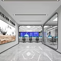 Modern Conference Room Interior Design With Circular Ceiling Green Plants Office Desks And Comfortable Chairs