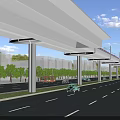 Road Infrastructure Featuring Elevated Viaduct Vehicles Street Lamps Sidewalk And Green Trees