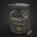 Vintage Industrial Equipment Featuring Anvil With Attached Tools On Metal Base