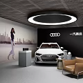 Modern Audi Showroom Interior With White Car Display And Luxury Seating Area