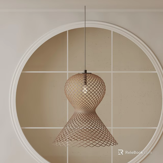Woven Pendant Light in Circular Wall Frame with Light Beige Background 3d model