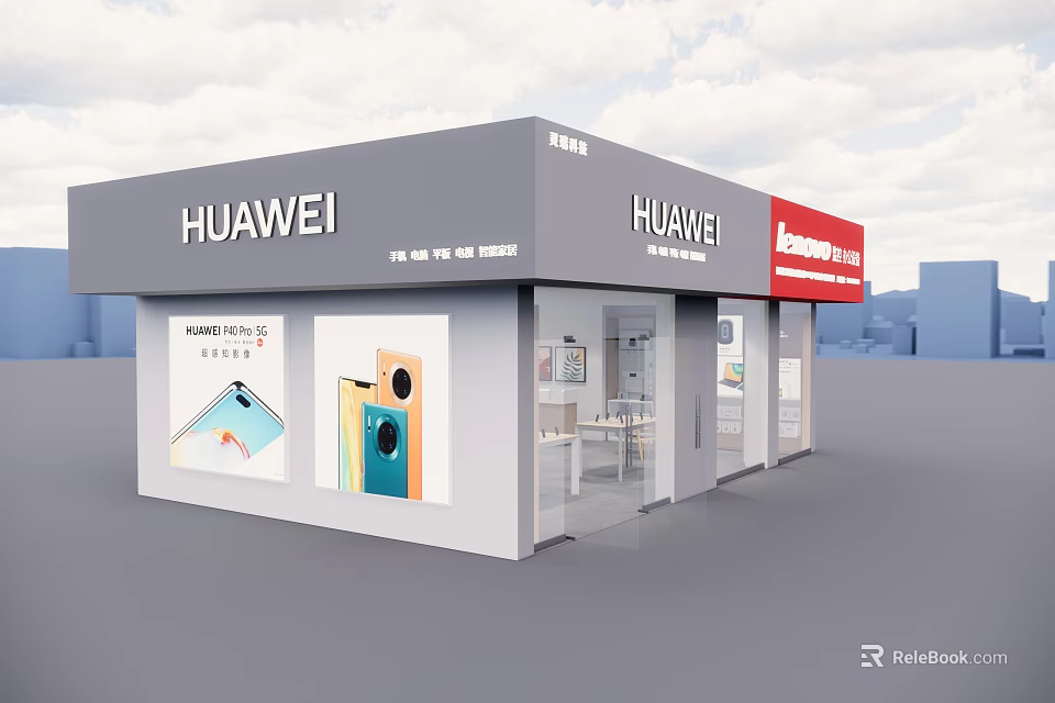 Huawei Authorized Digital Store With Smartphone Speaker Displays And Glass Windows 3d model 