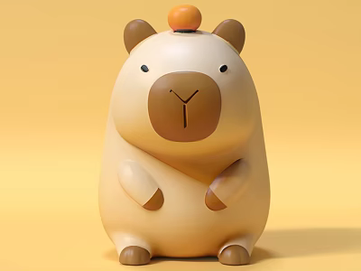 Cute Beige Plush Doll With Brown Ears Orange Top Ball Standing Posture Design 3d model