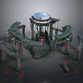 Ancient Mythical Gate With Arched Stone Structures Red Glowing Lights And Circular Top Pillars 3d model