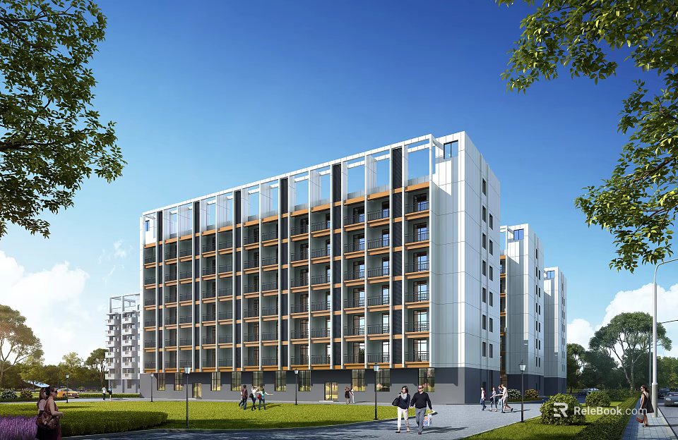 Birds Eye View Planning of Modern Residential Complex With Green Spaces and Walkways 3d model 