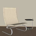 Modern Minimalist Leisure Chair With Woven Beige Fabric And Metal Frame By Side Marble Table