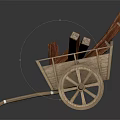 Wooden Wheelbarrow Loaded With Stacked Firewood On Dark Background With Reflection