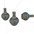 Three Decorative Ceramic Vases With Colorful Intricate Patterns On White Background 3d model