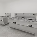 Stainless Steel Commercial Kitchen Cooking Appliances With Multiple Burners And Cabinet Doors