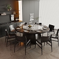 Round Dining Table and Chair Combination Dark Style Dining Table and Chair Embedded Oven Water Dispenser 3d model