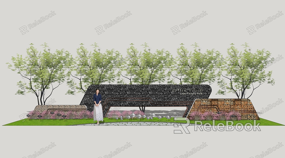 Modern landscape wall fishing culture landscape wall sketch model