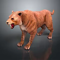 3D Brown Lion Model with Open Mouth Standing on Dark Background and Reflection 3d model