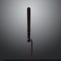 Traditional Weapon Design With Long Brown Handle Black Ring Decorations And Red Curved Part