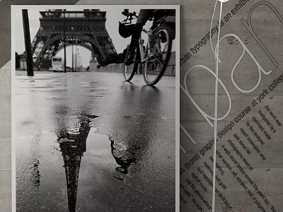 Black and White Paris Landscape Painting With Eiffel Tower Reflection In Puddle And Bicycle 3d model