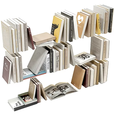 Colorful Stacked Books And Open Magazines With Diverse Sizes And Pages 3d model