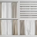 Various Styles of Curtains with Curtain Rods and Decorative Hooks