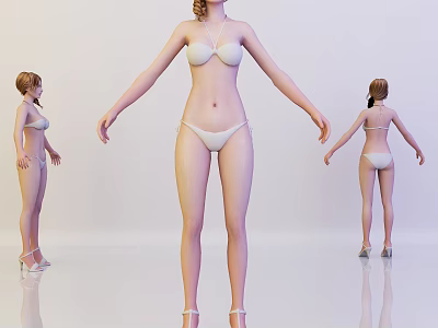 Woman In White Bikini With High Heels Showing Different Angles On White Background 3d model