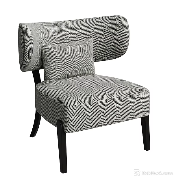 Modern Geometric Pattern Accent Chair With Curved Backrest Cushion And Black Wooden Legs 3d model 