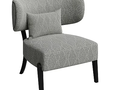 Modern Geometric Pattern Accent Chair With Curved Backrest Cushion And Black Wooden Legs 3d model