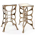 Modern Golden Metal Bar Stools with Unique Hollowed Legs and Organic Shape Design