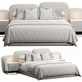 Elegant Modern Double Bed With Soft Headboard Quilted Bedspread Decorative Pillows And Bedside Table