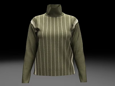 Modern Stylish Green Turtleneck Striped Top With Long Sleeves And Textured Details 3d model