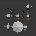 Indoor Gathering Scene With Many People Tables Chairs And Large Umbrella