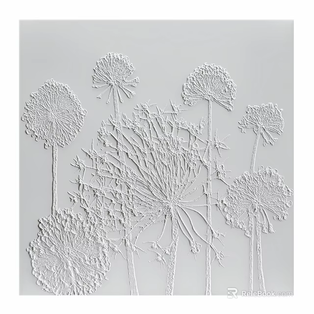 White Dandelion Pattern Decorative Wall Art With Textured Design On White Background 3d model