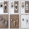 Stylish Wall Decor With Vase Shaped Ornaments Wooden Frames And Intricate Patterns 3d model