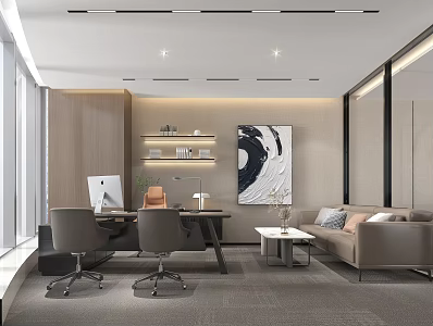 Modern manager room sofa coffee table desk hanging pictures 3d model