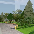 Scenic Square Landscape Featuring Circular Design Greenery Pathways Trees And Pavilion 3d model