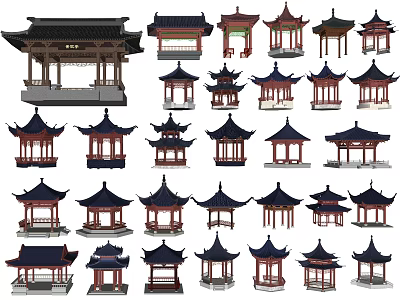 Various Traditional Chinese Pavilions With Distinct Roof Designs And Architectural Styles 3d model
