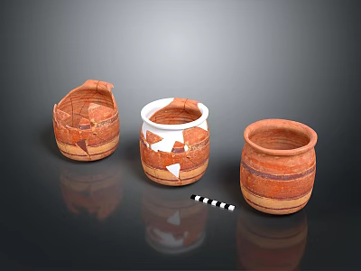 Handcrafted Terracotta Pottery Sculptures with Various Shapes Broken Repaired Parts and Textured Surfaces 3d model