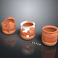 Handcrafted Terracotta Pottery Sculptures with Various Shapes Broken Repaired Parts and Textured Surfaces