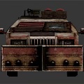 Rusty Modified Armored Vehicle With Front Spikes And Roof Equipment