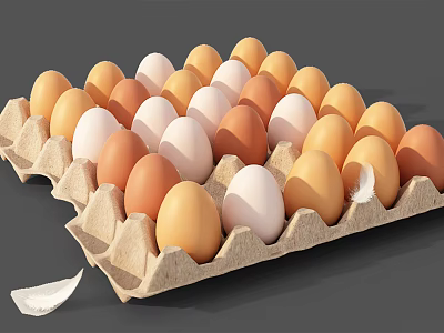 Fresh Various Colored Eggs in Open Paper Carton with Broken Shell 3d model