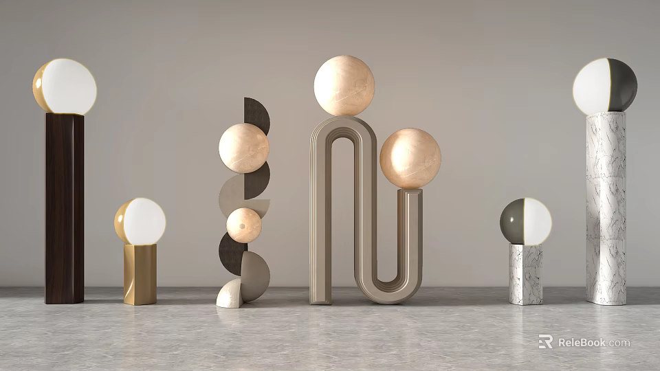 Modern Floor Lamps With Various Geometric Designs Marble Bases And Metal Frames 3d model 