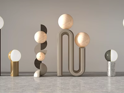 Modern Floor Lamps With Various Geometric Designs Marble Bases And Metal Frames 3d model
