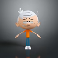 Frowning Cartoon Character With White Hair Orange Shirt Blue Pants White Shoes On Gray Background