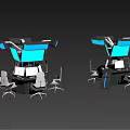 Modern Tech Office Workstations Featuring Multiple Screens Ergonomic Chairs and Sleek Design 3d model