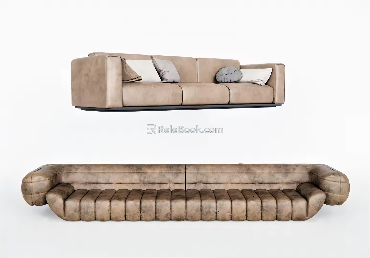 Modern Combination Sofa Multiplayer Sofa Long Sofa Three-Seat Sofa Pillow Leather Sofa 3d model