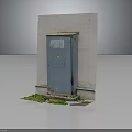 Outdoor Gray Electrical Box Mounted On Concrete Wall With Growing Weeds