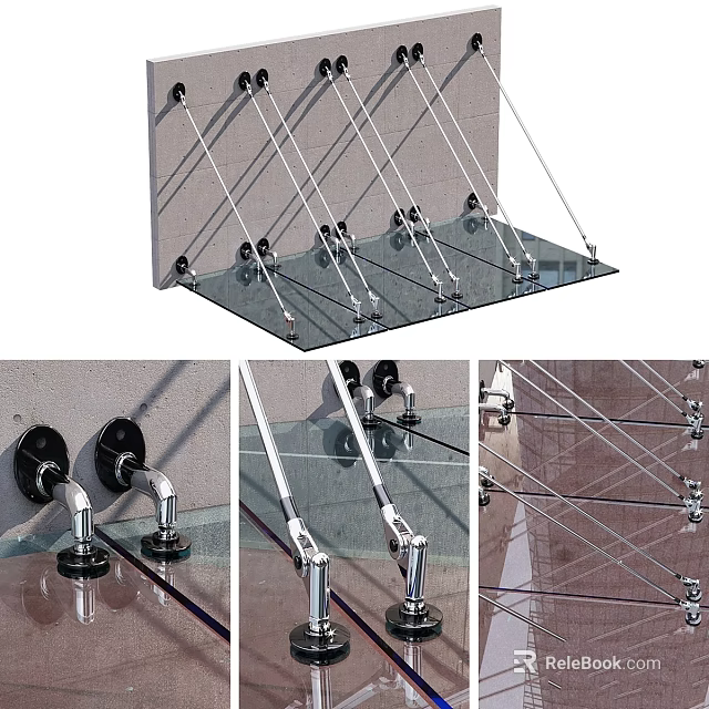 Stainless Steel Glass Support Hardware With Metal Brackets Connectors And Fixings 3d model 