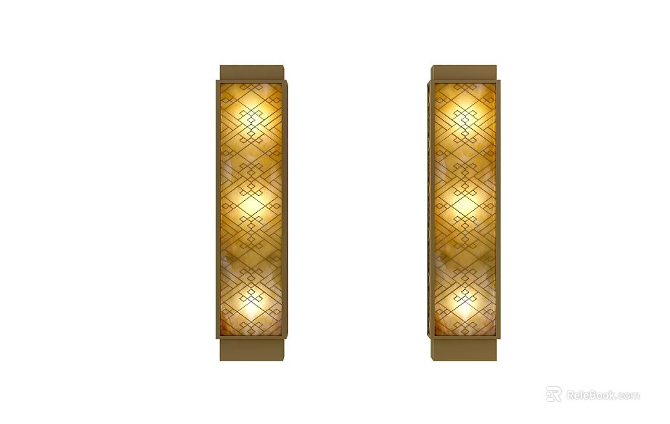 Pair of Modern Elegant Wall Lamps With Geometric Pattern Golden Design Shade 3d model 