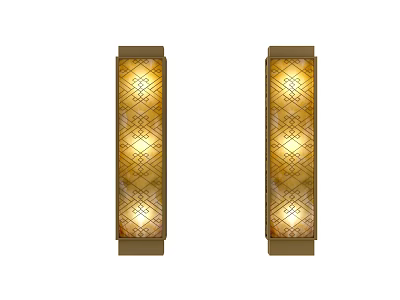 Pair of Modern Elegant Wall Lamps With Geometric Pattern Golden Design Shade 3d model