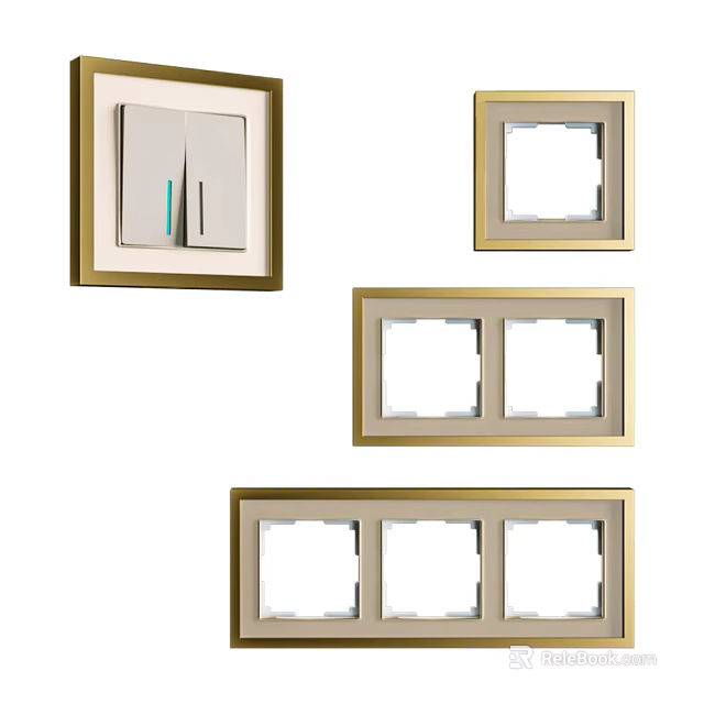 Modern Switch Panels With Golden Border And Multiple Gang Designs For Home Decoration 3d model 