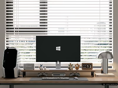 Modern Desktop Computer Setup With Monitor PC Tower Keyboard And Headphones On Home Office Desk 3d model