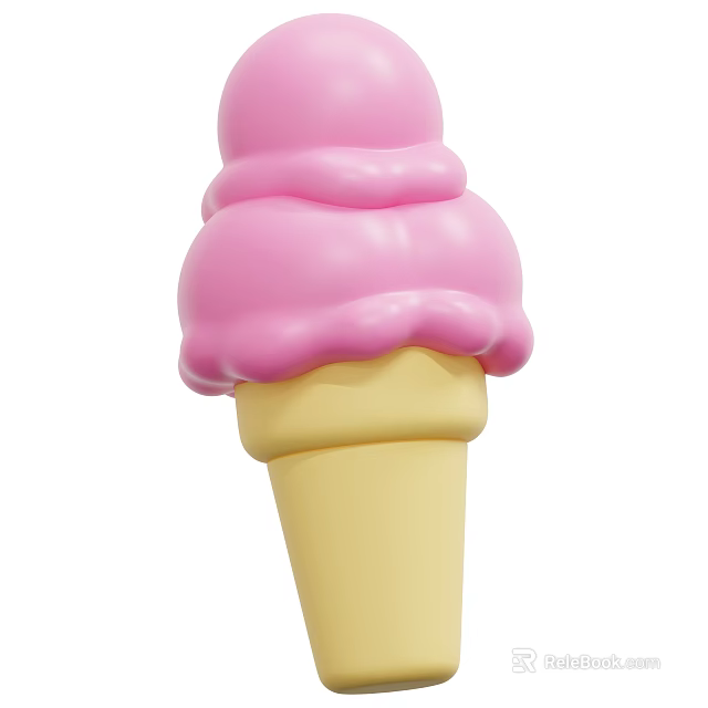 Creamy Pink Ice Cream Cone With Smooth Swirled Layers In Yellow Waffle Cone 3d model 