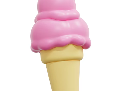 Creamy Pink Ice Cream Cone With Smooth Swirled Layers In Yellow Waffle Cone 3d model