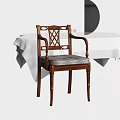 Elegant Wooden Single Chair With Carved Backrest Armrests And Patterned Fabric Seat Cushion
